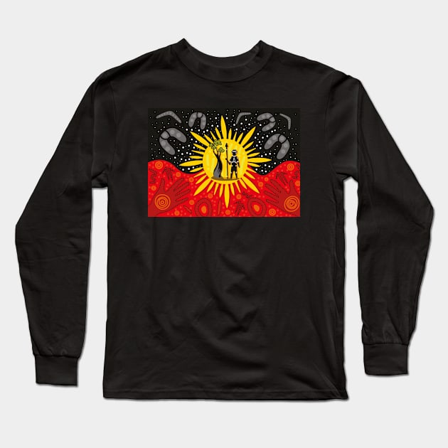 Australian Aboriginal Art Flag Long Sleeve T-Shirt by AllWellia